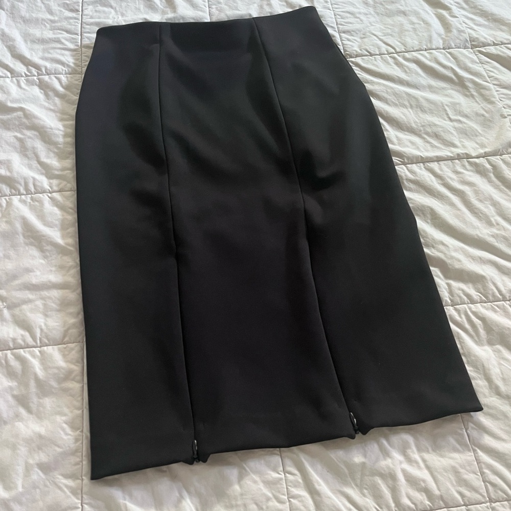 Workwear Black Pencil Skirt Double Front Zipper Detail